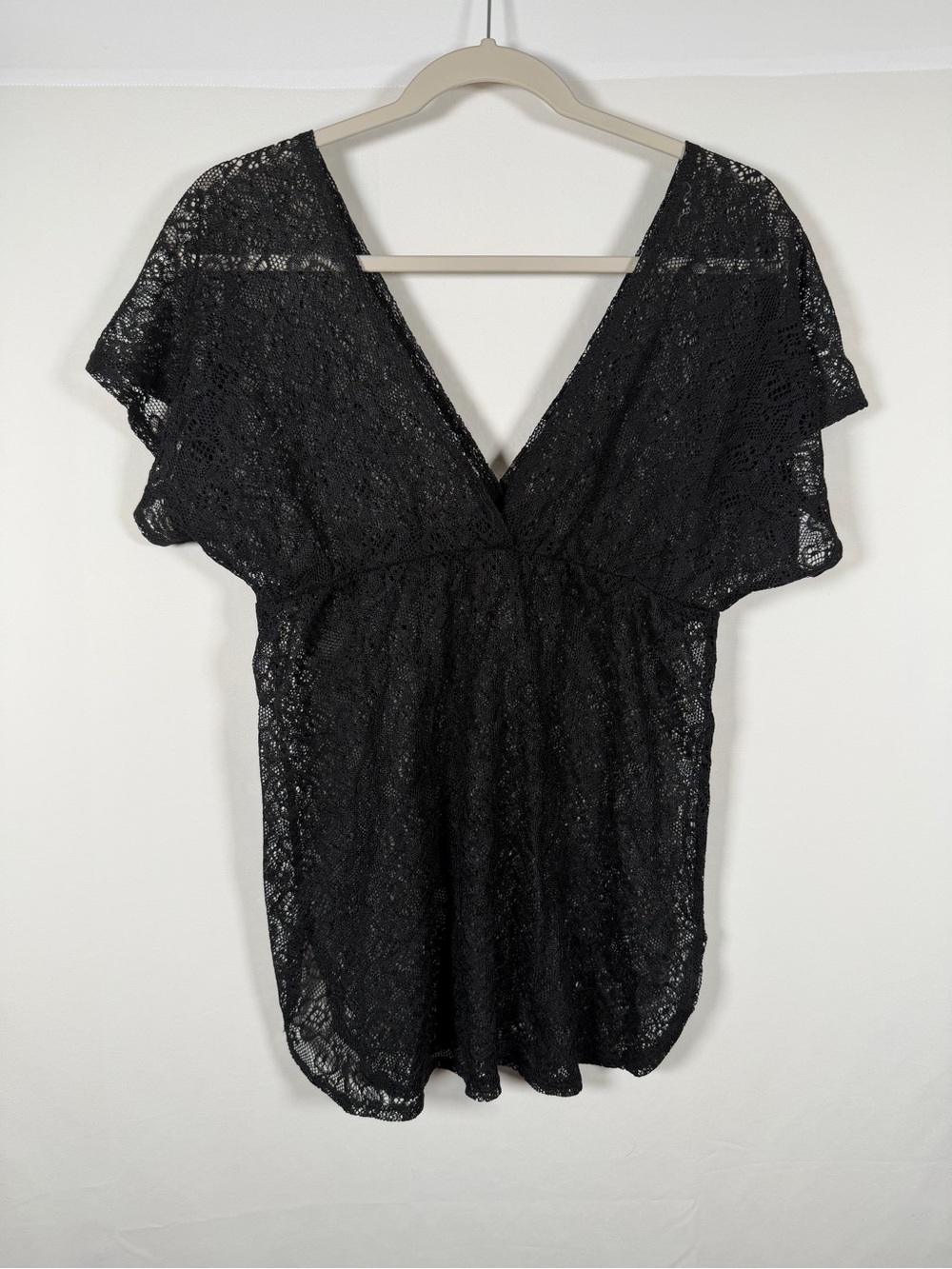 Whimsigoth Witchy Y2K Black Lace V-Neck Babydoll Layering Blouse